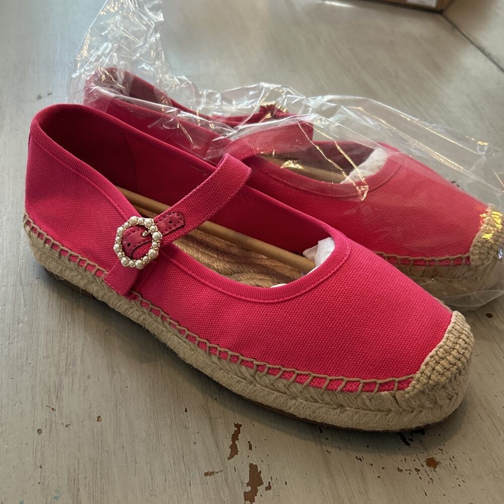 J Crew Sweet Fuchsia Pink Canvas Mary Jane Espadrille Flats Sz 8